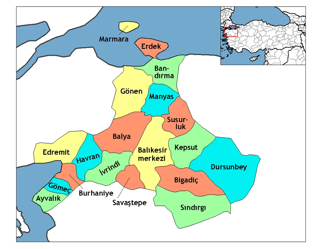 Edremit, Burhaniye, Havran ve çevresini gösteren hizmet bölgesi haritası